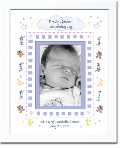 Boy Christenign Special Occasion Photo Frame Picture Decorative Nursery Decor Newborn Art Perfect Gift Name Border or Monogrammed Customized Special